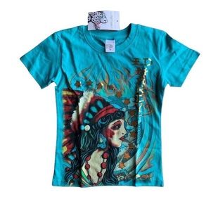 Teal Blue Short Sleeve Ed Hardy shirt